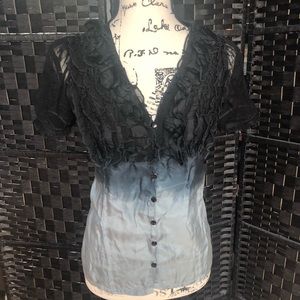 Pif Ombré Black & Gray Rose Ruffle Silk Blouse - Girl’s Sz 14